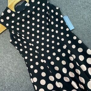 London Times Black Blush Polka Dot‎ Fit & Flare Cap Sleeve Dress Size 14
